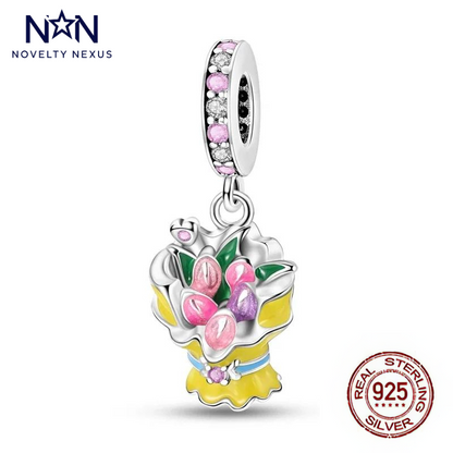 "Blossoming Bouquet" Sterling Silver Charm with Enamel Flowers