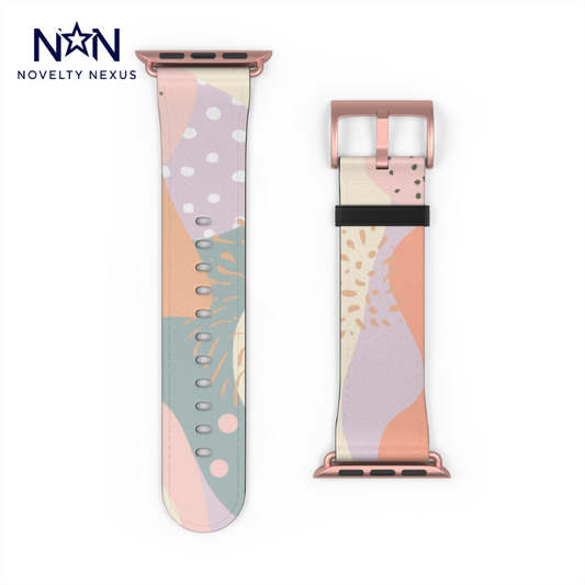 Modern Pastel Apple Watch Strap, Abstract Geometric Pattern Band, Chic Contemporary Accessory for Trendsetters. Apple Watch Band Apple Watch Straps For Series 4 5 6 7 8 9 ULTRA SE 38/40/41mm & 42/44/45mm Vegan Faux Leather Band