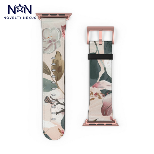 Pastel Floral Apple Watch Strap, Soft Toned Watercolor Flower Band, Elegant and Serene Accessory for Daily Wear. Apple Watch Band Apple Watch Straps For Series 4 5 6 7 8 9 ULTRA SE 38/40/41mm & 42/44/45mm Vegan Faux Leather Band