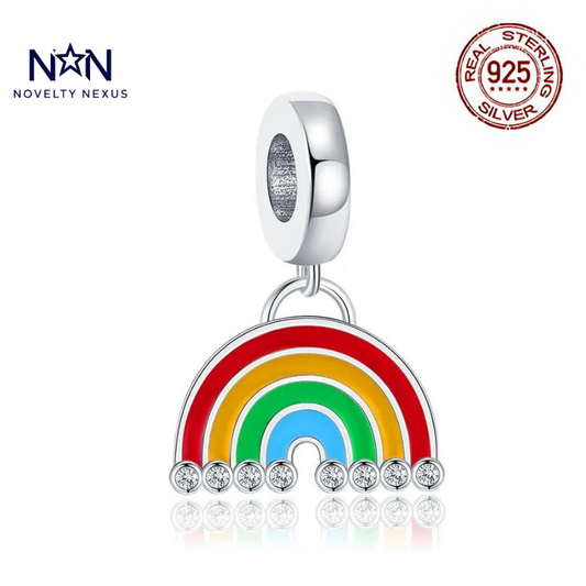 "Rainbow Radiance" Sterling Silver Charm with Colorful Enamel and Crystal Accents for Bracelets and Necklaces