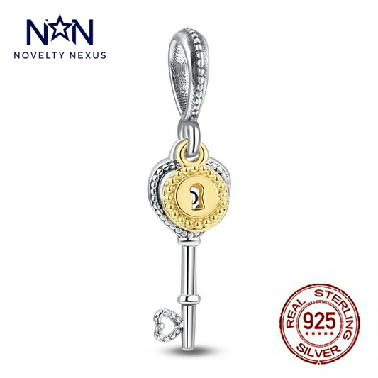 Golden Key of Love Charm, Sterling Silver