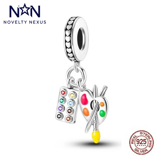 Creative Sterling Silver Artist's Palette Charm, Colorful Enamel Details, Perfect for Art Lovers, Unique Addition to Charm Bracelets