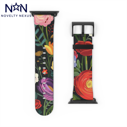 Blooming Beauty Apple Watch Strap, Exquisite Floral Design Band, Vibrant Nature-Themed Accessory for Everyday Wear. Apple Watch Band Apple Watch Straps For Series 4 5 6 7 8 9 ULTRA SE 38/40/41mm & 42/44/45mm Vegan Faux Leather Band