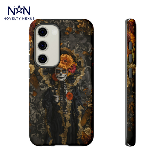 Custodia per telefono ispirata al Dia de los Muertos, cover con design a teschio di arte popolare messicana tradizionale, custodie resistenti