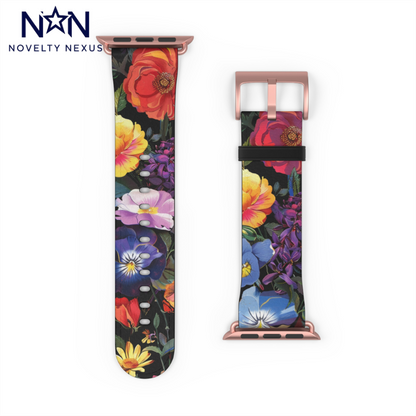 Floral Elegance Apple Watch Strap, Lush Botanical Print Watch Band, Chic Garden-Inspired Accessory for Everyday Style. Apple Watch Band Apple Watch Straps For Series 4 5 6 7 8 9 ULTRA SE 38/40/41mm & 42/44/45mm Vegan Faux Leather Band