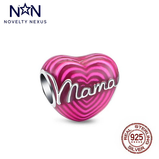 Vibrant Sterling Silver 'Mama' Heart Charm with Glossy Pink Enamel, A Loving Tribute to Mothers Everywhere