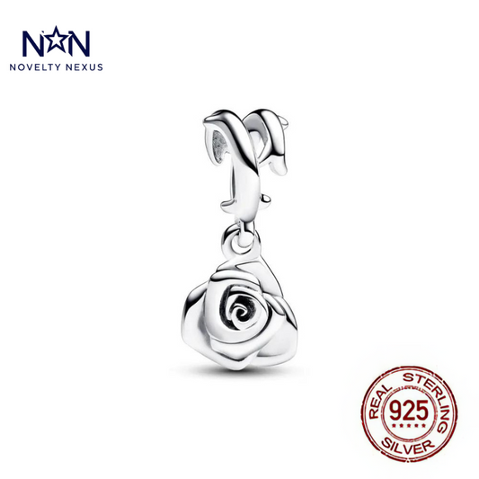 "Rose Elegance" Sterling Silver Charm with Delicate Rose Design for Bracelets and Necklaces