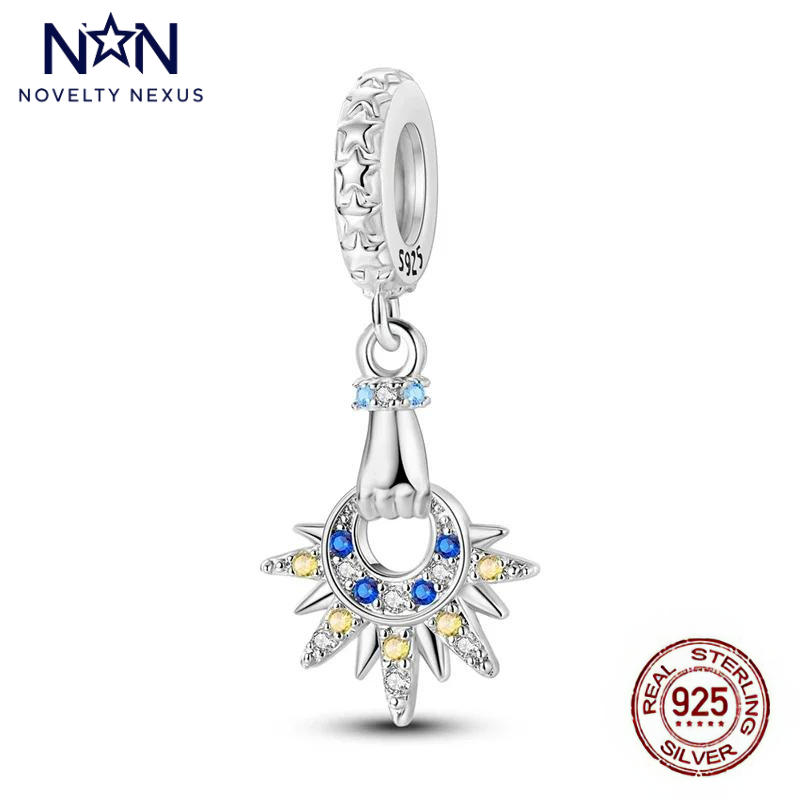 "Radiant Sunshine" Sterling Silver Charm with Blue and Yellow Crystals