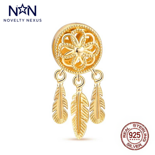 Golden Dreamcatcher Charm, Sterling Silver