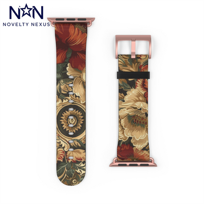 Renaissance Tapestry Floral Apple Watch Band | Klassisches Armband mit verziertem Stoffmuster. Apple Watch Band Apple Watch Armbänder für Serie 4 5 6 7 8 9 ULTRA SE 38/40/41 mm und 42/44/45 mm veganes Kunstlederband 