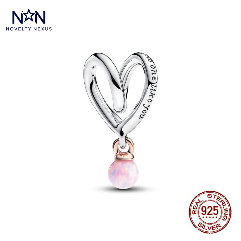 "Heart Embrace Charm with Rose Gold and Pink Opal Pendant"