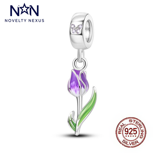 Ciondolo Fiore Smaltato "Tulipano Ametista" in Argento Sterling"