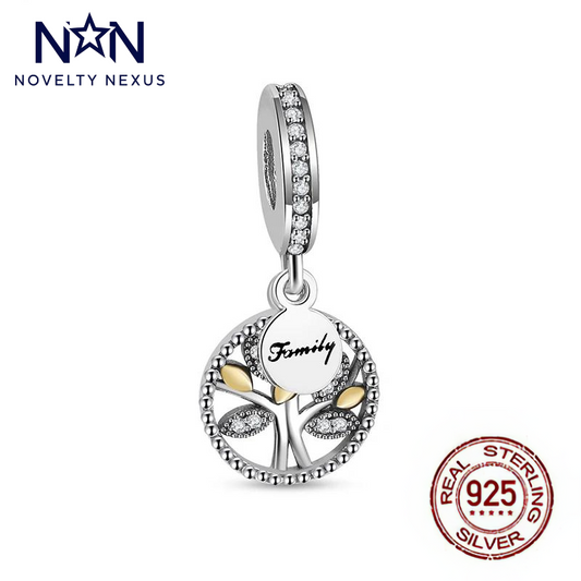 Golden Roots Family Tree Charm, Sterling Silver