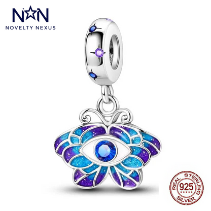 Mystischer Anhänger „Böser Blick“ aus Sterlingsilber mit blauem und violettem Emaille, Schutzamulett mit funkelnden Kristallen, perfekt für spirituelle Schmucksammlungen