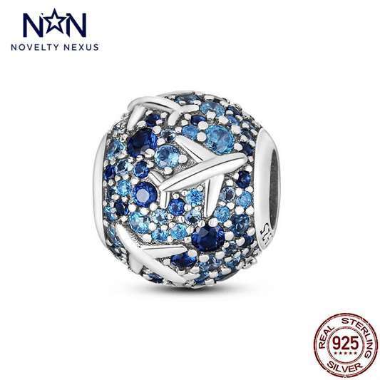 Radiant Sterling Silver Bead with Rich Blue Crystals and Star Design, Ideal for Adding a Sparkle to Any Jewelry Collection