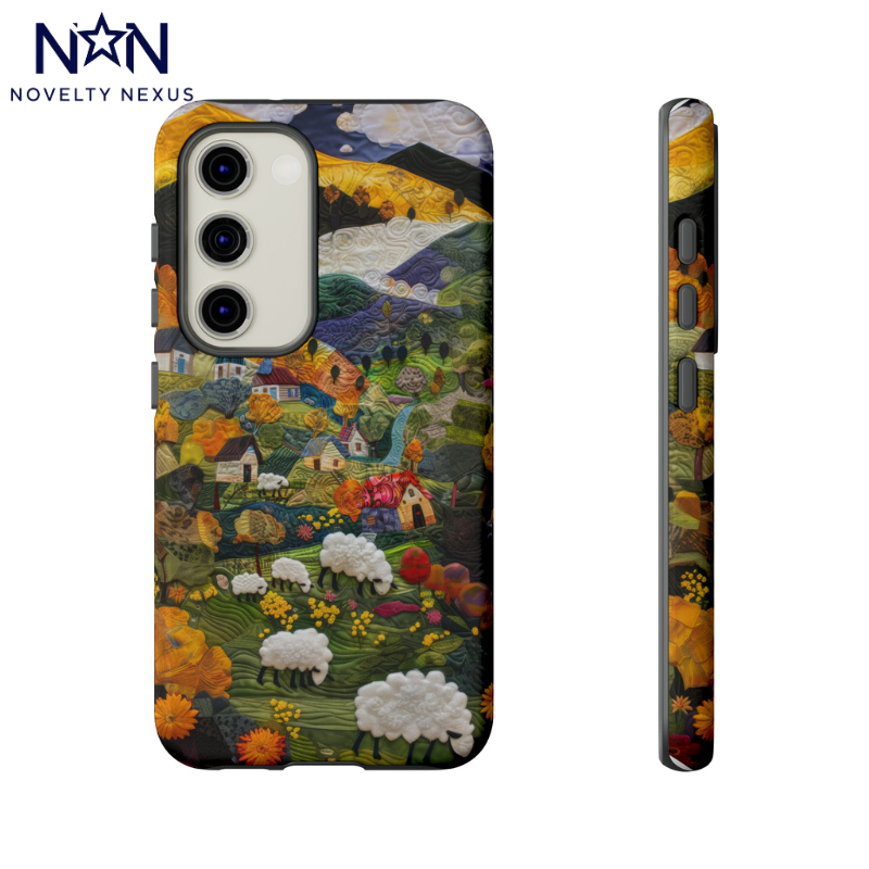 Quaint Countryside Quilt iPhone Case, Artistic Pastoral Landscape, Sturdy Protective Cover, Tough Phone Cases