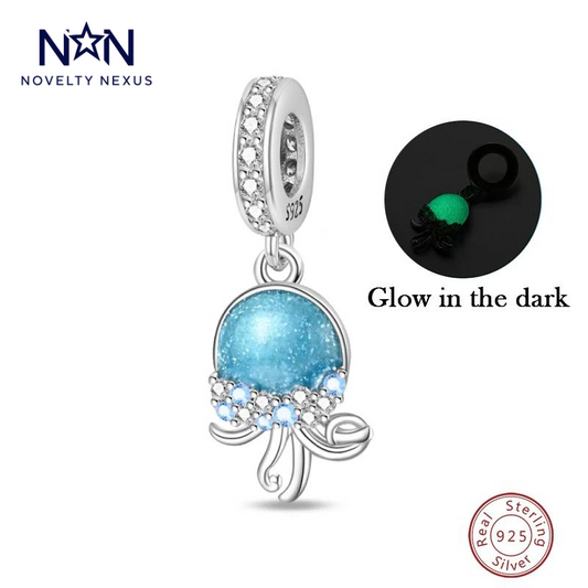 "Glow Jellyfish" Sterling Silver Charm with Luminescent Feature