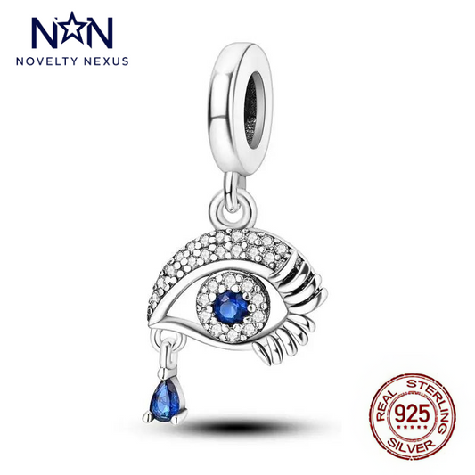 Exquisite Sterling Silver Evil Eye Charm with Blue Crystals, Protective Amulet Design, Ideal for Adding a Mystical Touch to Jewelry