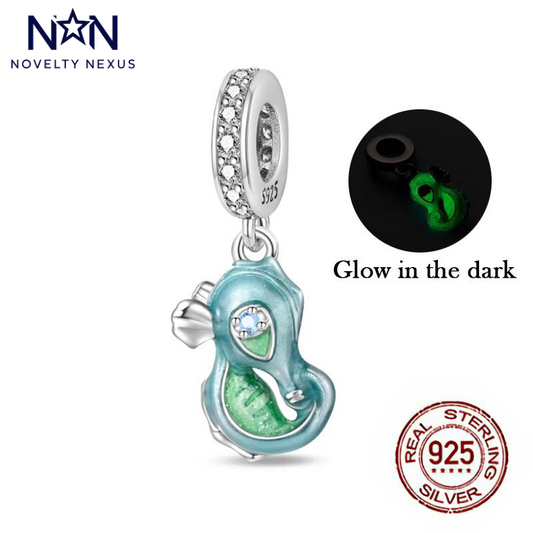 "Glow Seahorse" Sterling Silver Charm with Luminescent Feature