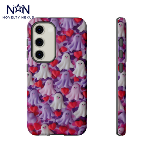 Custodia per telefono Love Struck Ghosts, cover con design di spiriti giocosi e cuori per smartphone, custodie per telefoni resistenti