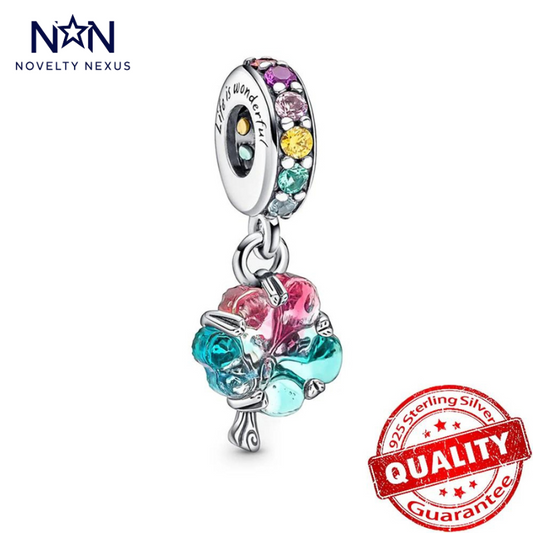 "Radiant Rainbow Bloom" Charm in Sterling Silver with Multicolor Crystals