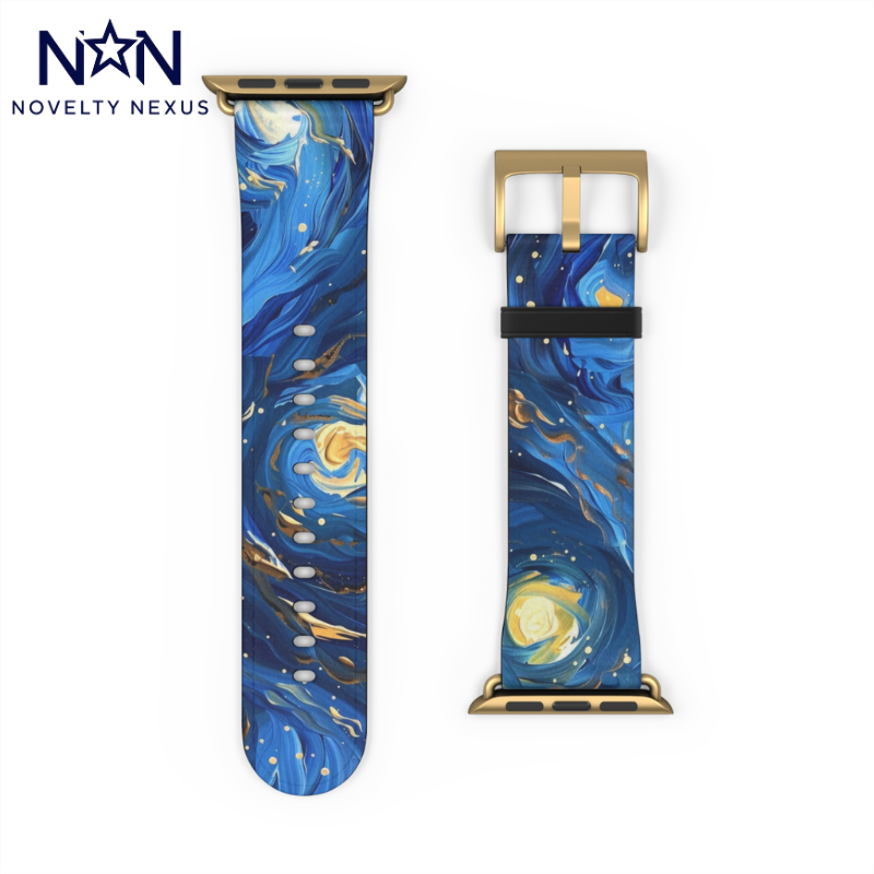 Van Gogh's Starry Night Apple Watch Band, Artistic Masterpiece Strap, Classic Painting Accessory, Expressionist Sky Watch Band, Inspired Art Gift. Apple Watch Straps For Series 4 5 6 7 8 9 ULTRA SE 38/40/41mm & 42/44/45mm Vegan Faux Leather Band