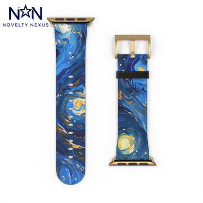 Van Gogh's Starry Night Apple Watch Band, Artistic Masterpiece Strap, Classic Painting Accessory, Expressionist Sky Watch Band, Inspired Art Gift. Apple Watch Straps For Series 4 5 6 7 8 9 ULTRA SE 38/40/41mm & 42/44/45mm Vegan Faux Leather Band