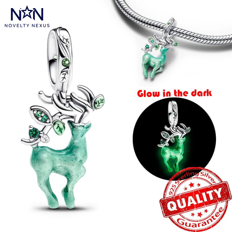 "Enchanted Deer" Glow-in-the-Dark Deer Charm in Sterling Silver