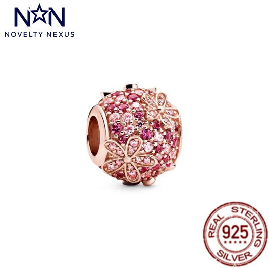 Ciondolo con pavé di fiori in oro rosa