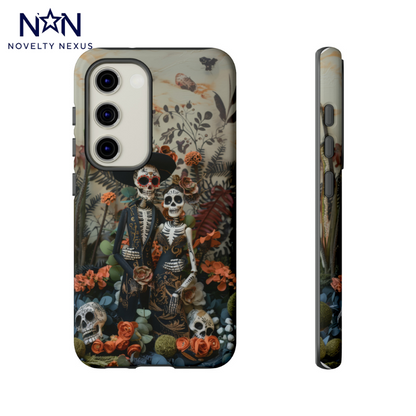 Custodia per telefono Dia de los Muertos, Cover con design di coppia scheletrica, Accessorio protettivo festivo per telefono, Custodie per telefono resistenti 