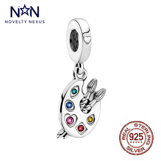 Creative Sterling Silver Artist Palette Charm, Colorful Crystal Details, Ideal for Art Lovers, Perfect Addition to Any Charm Bracelet