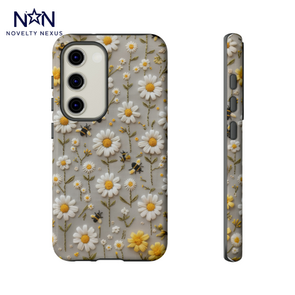 Spring Daisy Phone Case, Bees & Flowers Design, Nature-Inspired Protective Phone Cover, Tough Phone Cases