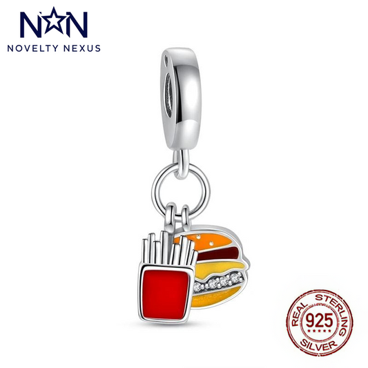 Gourmet Delight Burger and Fries Charm, Sterling Silver