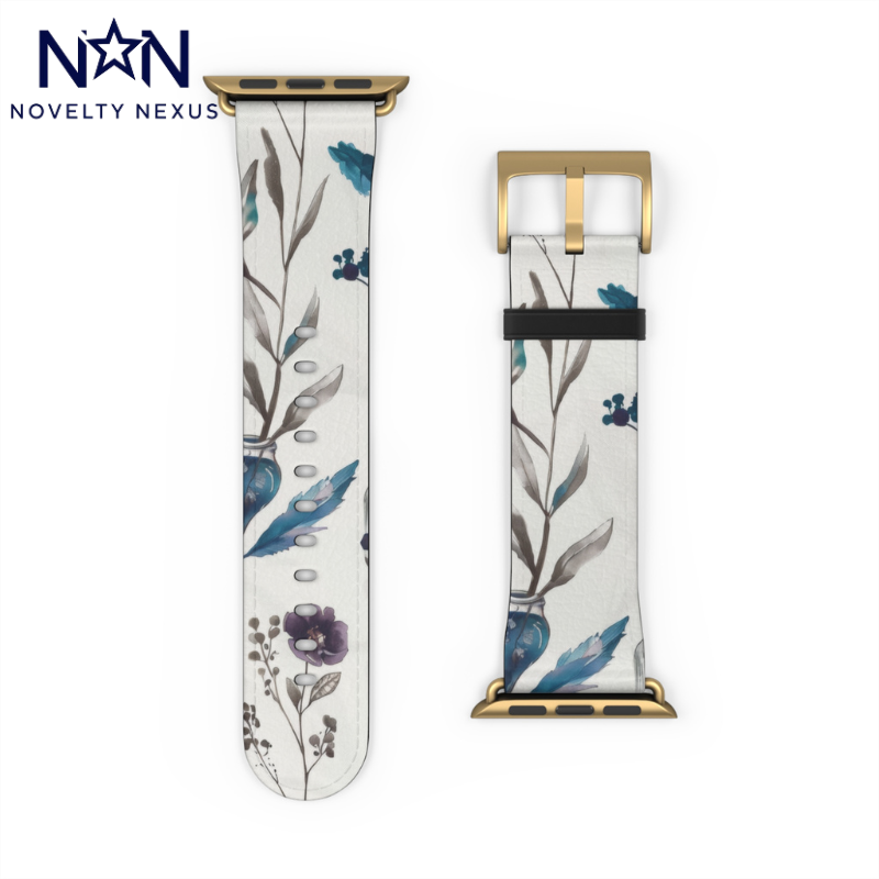 Florale Eleganz Apple Watch Band | Schickes Armband mit botanischem Design. Apple Watch Band Apple Watch Armbänder für Serie 4 5 6 7 8 9 ULTRA SE 38/40/41 mm und 42/44/45 mm veganes Kunstlederband 