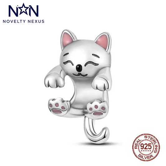 Adorable Sterling Silver Cat Charm, Cute Sleeping Cat Pendant, Perfect for Bracelets & Necklaces, Unique Cat Lover Gift Idea