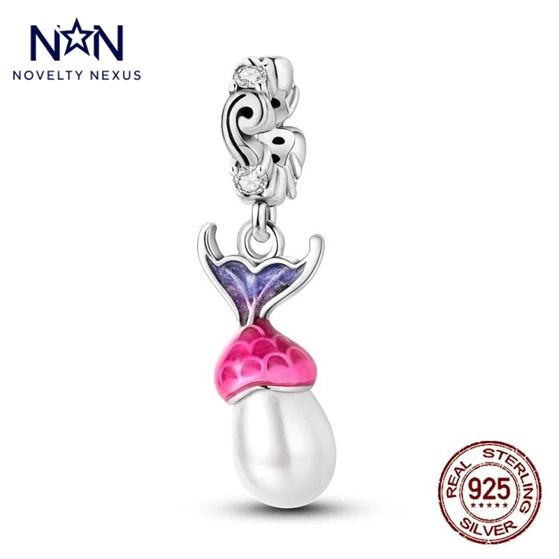 "Mermaid Tail Charm with Pearl" in Sterling Silver