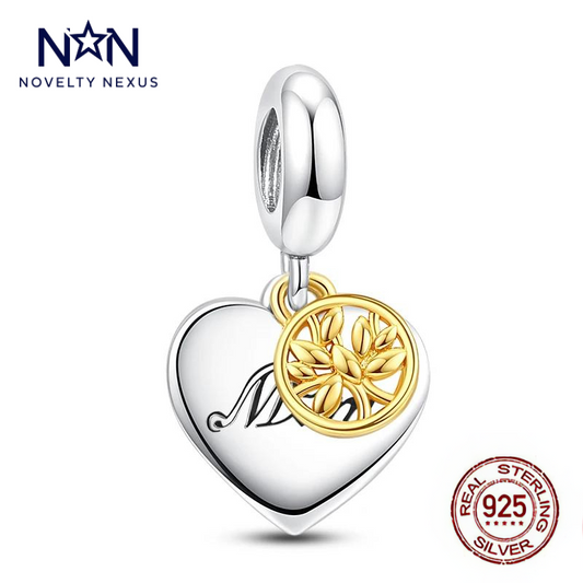 Motherly Love Charm – Sterling Silver Heart with Gold Tree of Life Accent