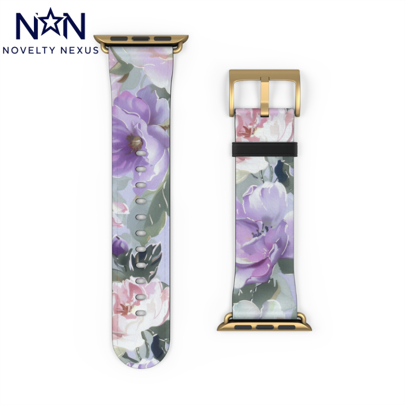 Purple Floral Elegance Apple Watch Band, Artistic Lilac Flower Accessory, Chic Spring Fashion Wearable, Unique Gift. Apple Watch Band Apple Watch Straps For Series 4 5 6 7 8 9 ULTRA SE 38/40/41mm & 42/44/45mm Vegan Faux Leather Band