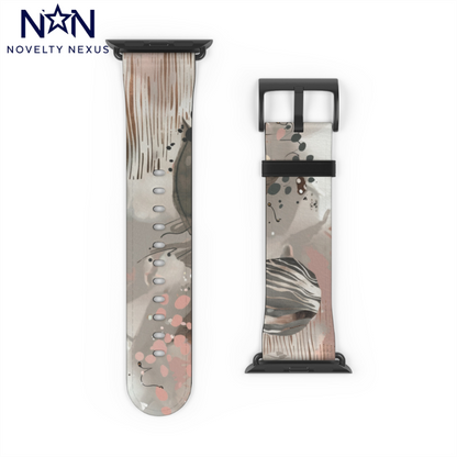 Contemporary Splatter Apple Watch Band, Abstract Earth Tones with Coral Accents, Chic Silicone Artistic Strap. Apple Watch Band Apple Watch Straps For Series 4 5 6 7 8 9 ULTRA SE 38/40/41mm & 42/44/45mm Vegan Faux Leather Band