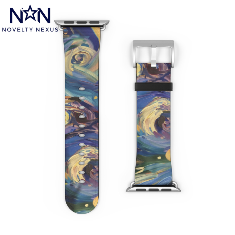 Starry Night Swirl Apple Watch Band, Van Gogh Inspired Art Strap, Expressionist Painting Accessory, Unique Art Lover's Watch Band, Creative Gift Idea. Apple Watch Straps For Series 4 5 6 7 8 9 ULTRA SE 38/40/41mm & 42/44/45mm Vegan Faux Leather Band