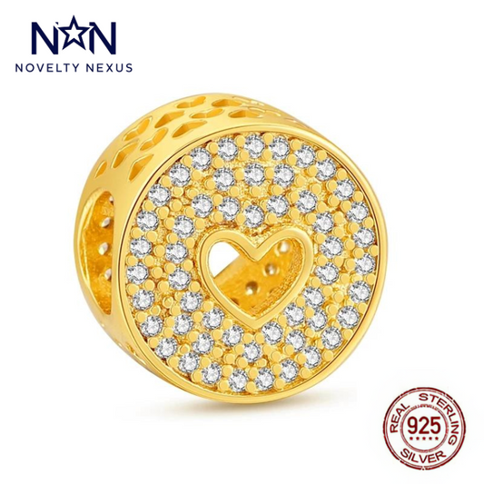 Pavé Heart Charm, Sterling Silver with Gold Plating