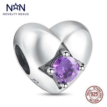 Amethyst Heart Charm – Sterling Silver with Purple Gemstone Accent