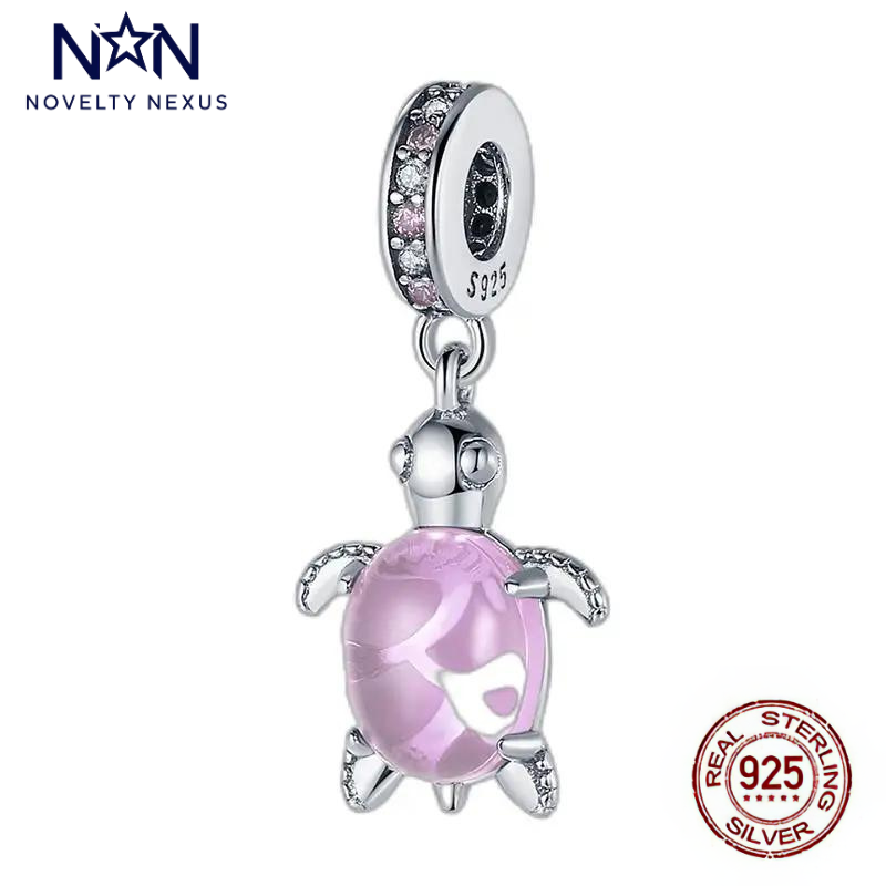 "Ocean Bliss Turtle Charm" 925 Sterling Silver with Pink Crystal