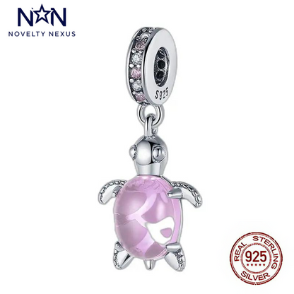 "Ocean Bliss Turtle Charm" 925 Sterling Silver with Pink Crystal