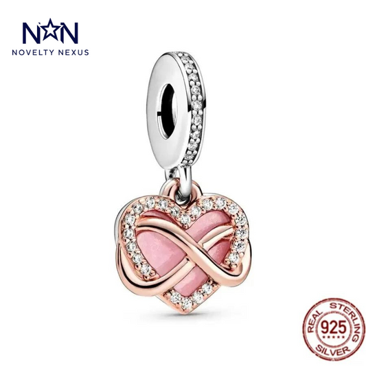 Rose Gold Infinity Heart Charm with Pink Enamel and Crystals