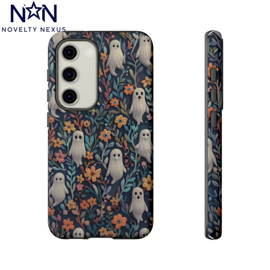 Whimsical Ghosts Floral iPhone Case, Unique Spooky Design, Charming Protective Cover, Tough Cases