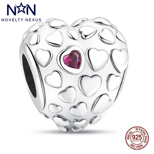 Radiant Heart Charm – Sterling Silver with Ruby Accent