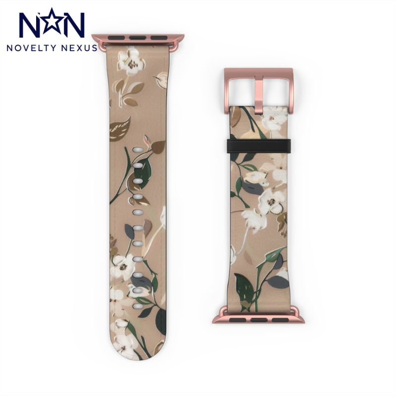 Elegant Botanical Apple Watch Band, Nature-Inspired Watch Accessory, Sophisticated Wearable Art, Chic Gift Idea. Apple Watch Band Apple Watch Straps For Series 4 5 6 7 8 9 ULTRA SE 38/40/41mm & 42/44/45mm Vegan Faux Leather Band