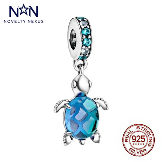 "Ocean Turtle Charm" 925 Sterling Silver with Sparkling Blue Crystals