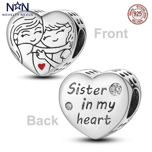 "Sister in My Heart" Heart Charm in Sterling Silver